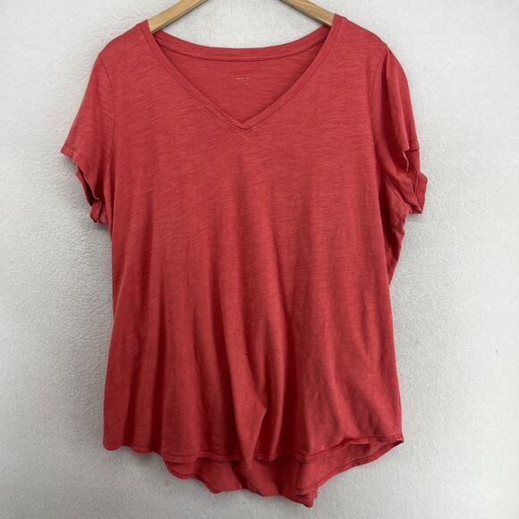 Eileen Fisher Tops - EILEEN FISHER Top 1X Slub Organic Cotton Jersey V-Neck Short Sleeve Red